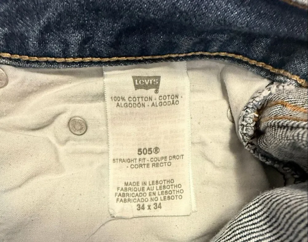 Levi’s 505 Denim Jeans Regular Fit Medium Wash Straight Leg Mens 34 X 34